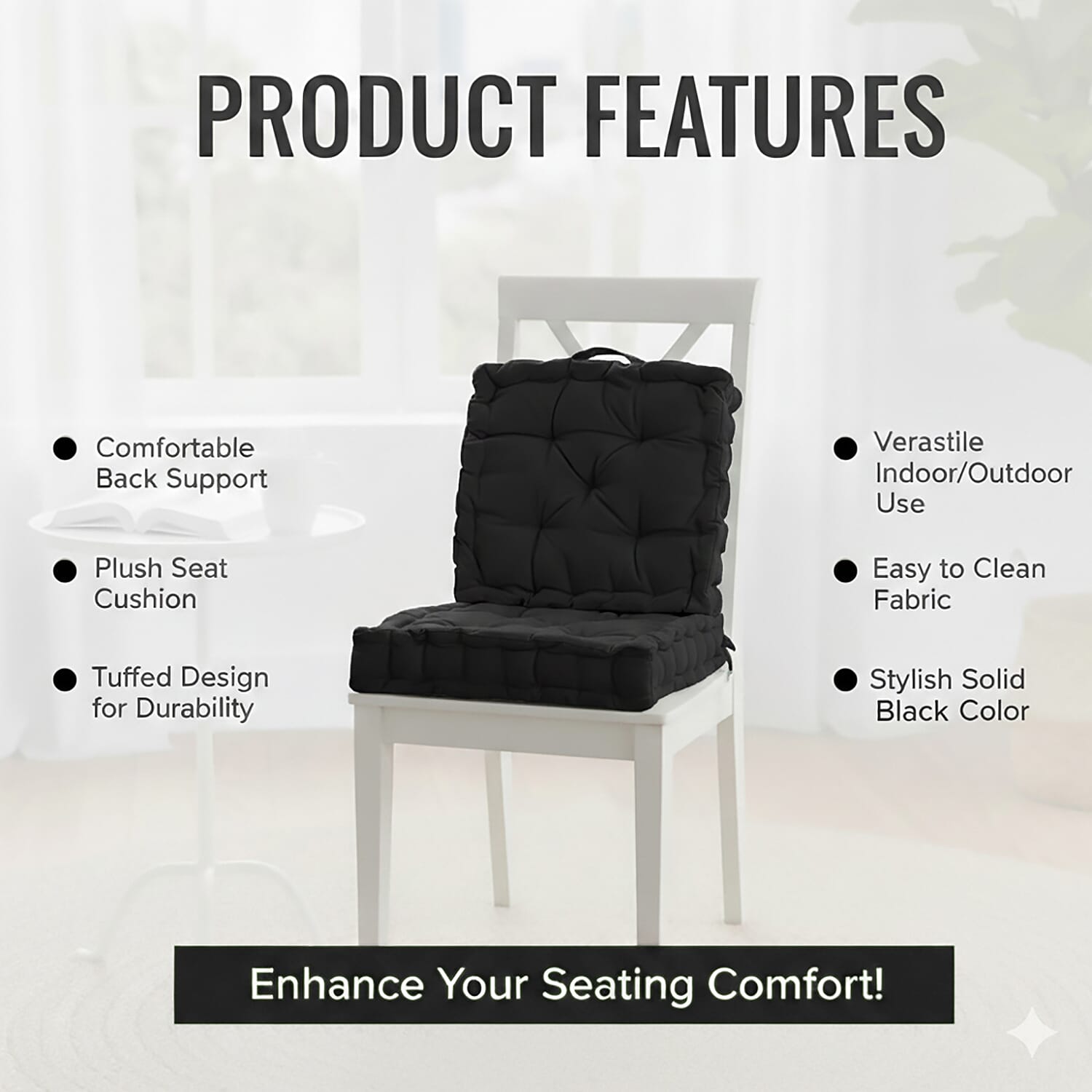 Hush Heven Set of 2 100% Cotton Floor Cushions (40 x 40 x 8cm) - Black