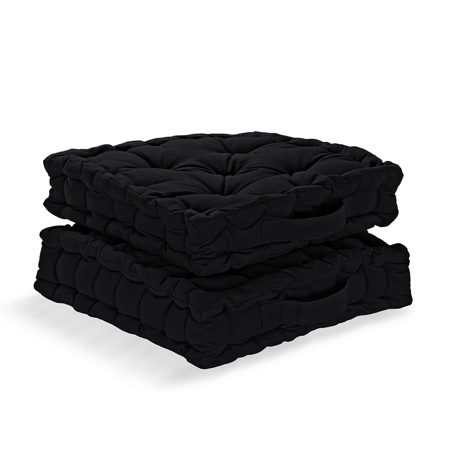 Hush Heven Set of 2 100% Cotton Floor Cushions (40 x 40 x 8cm) - Black