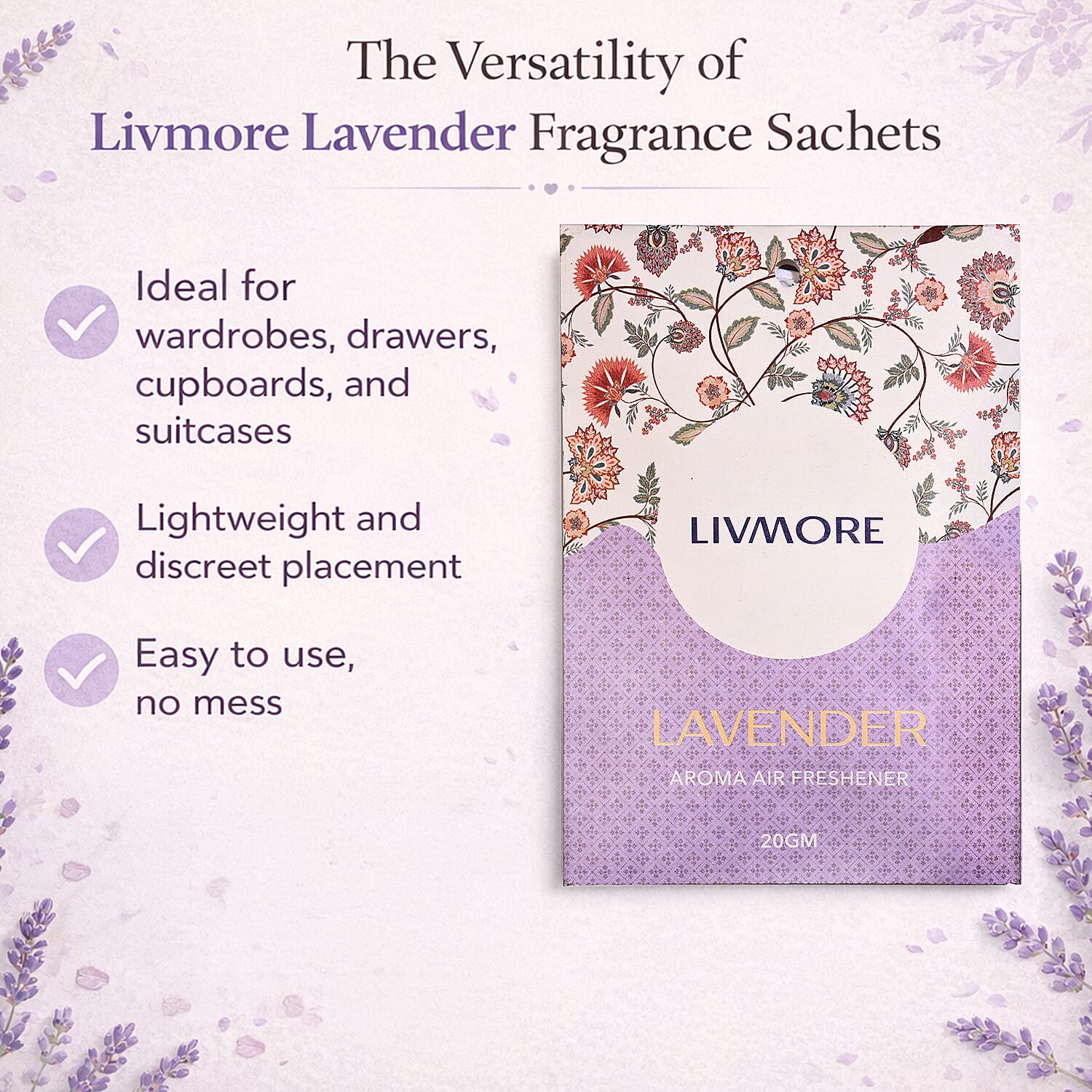 Livmore 10-Pack Lavender Fragrance Scented Sachets - 20g