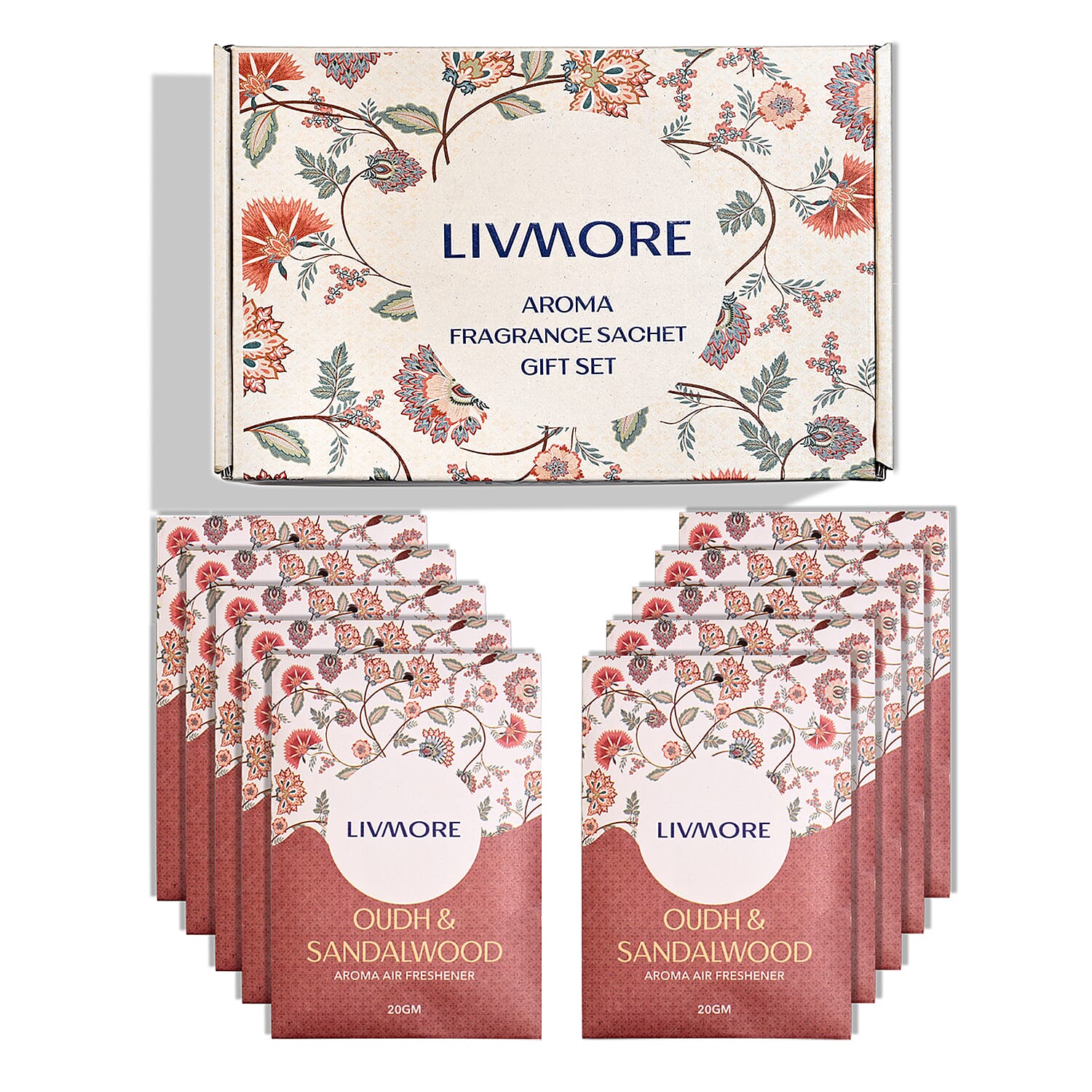 Livmore 10-Pack Oudh & Sandalwood Aroma Fragrance Scented Sachets - 20g