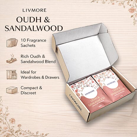 Livmore 10-Pack Oudh & Sandalwood Aroma Fragrance Scented Sachets - 20g