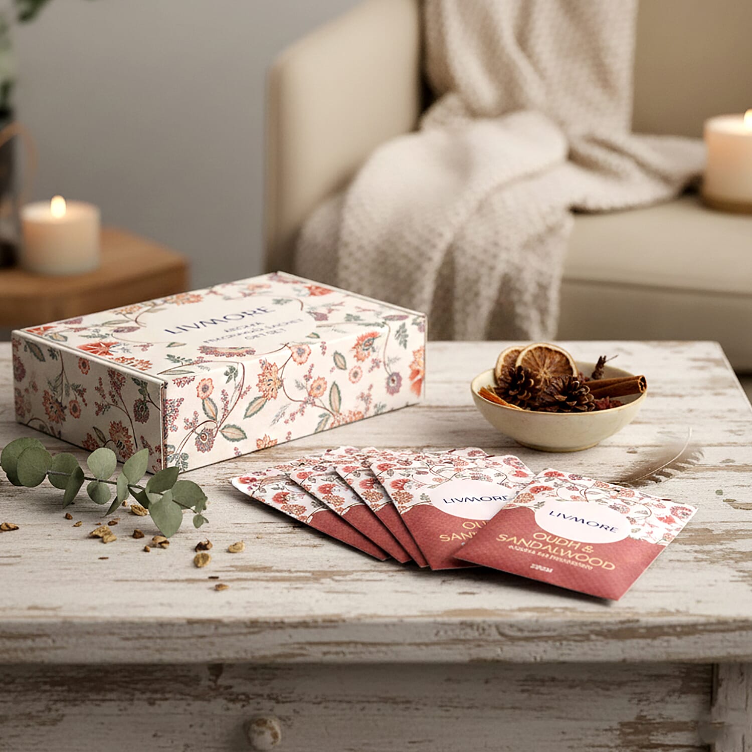 Livmore 10-Pack Oudh & Sandalwood Aroma Fragrance Scented Sachets - 20g