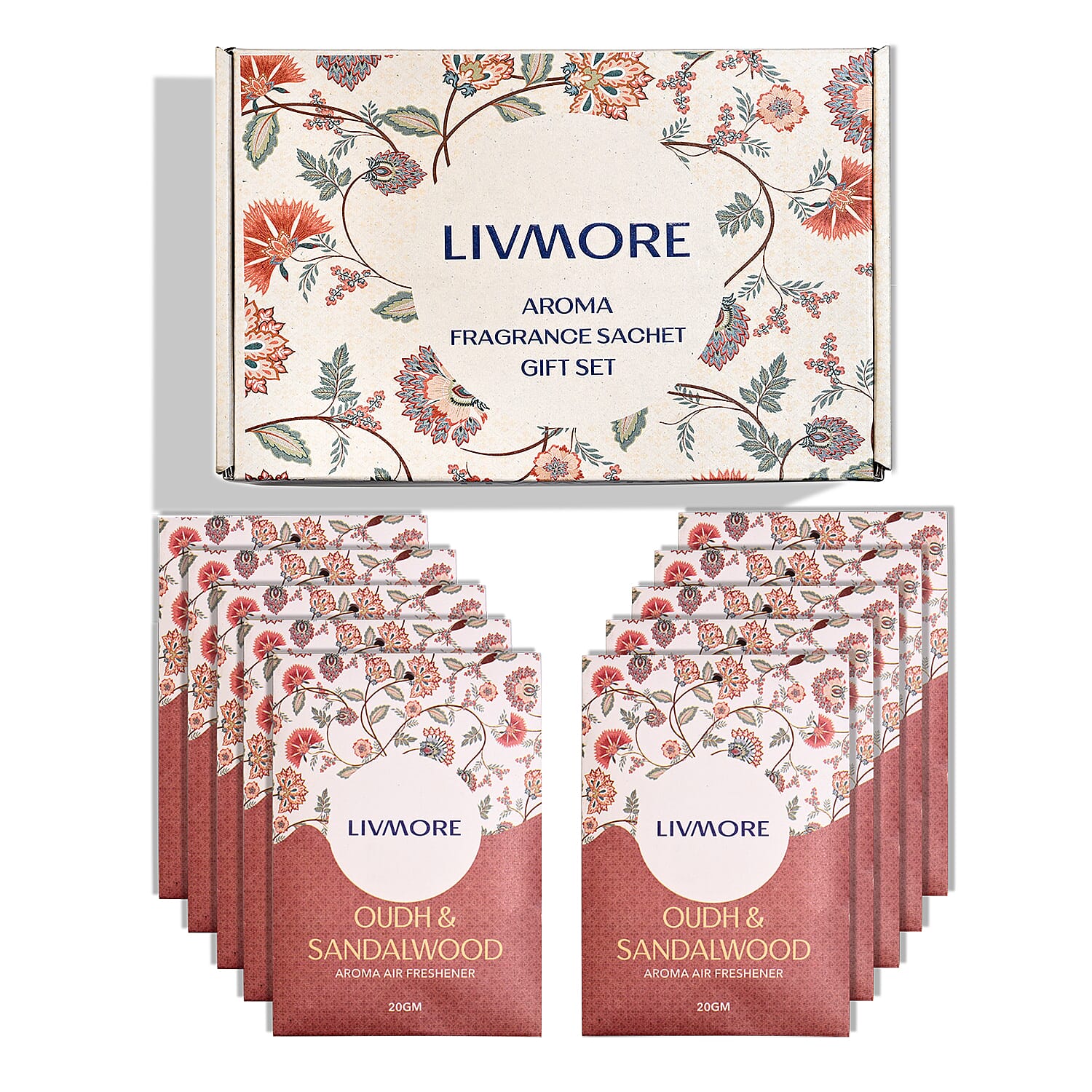 Livmore 10-Pack Oudh & Sandalwood Aroma Fragrance Scented Sachets - 20g
