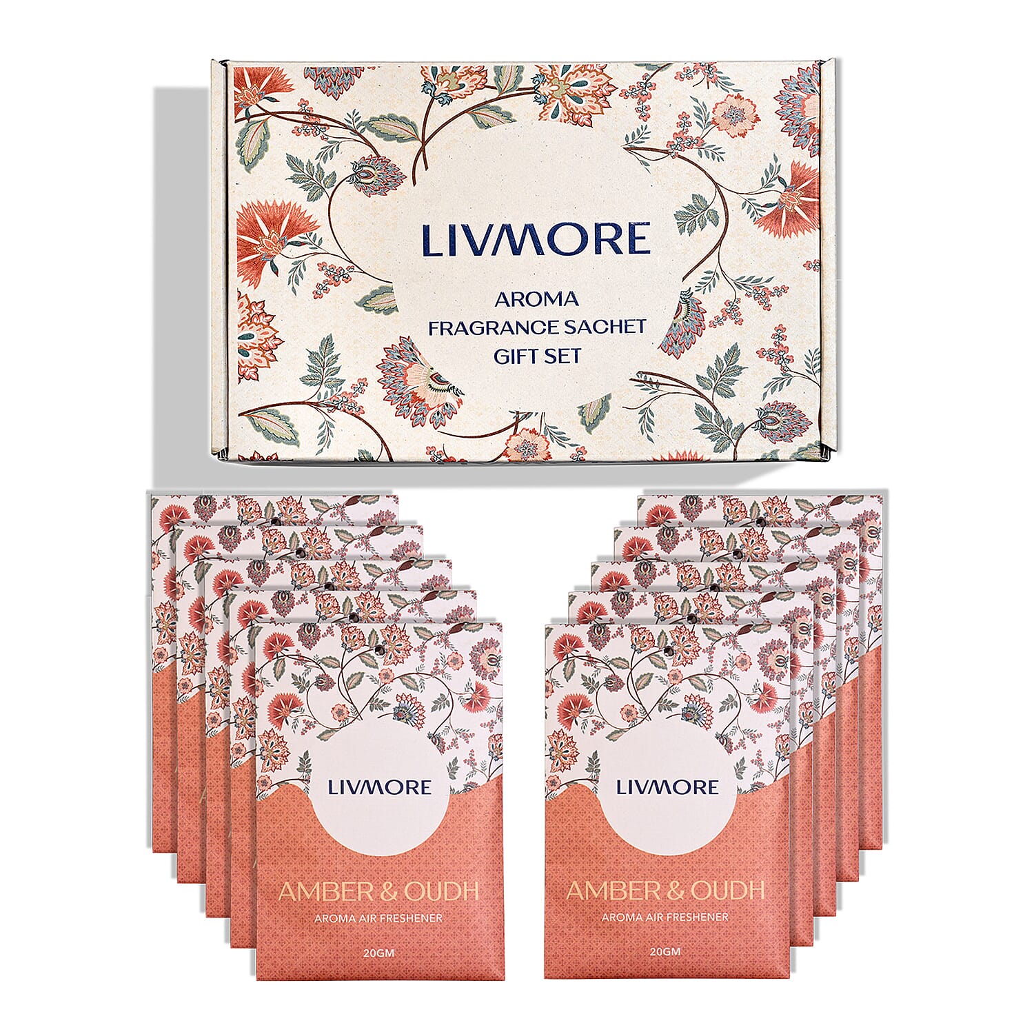Livmore 10-Pack Amber & Oudh Fragrance Scented Sachets - 20g
