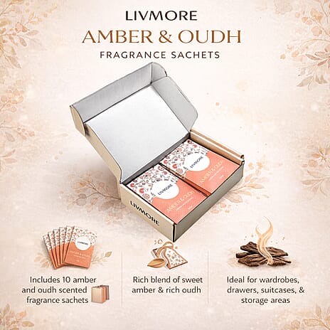 Livmore 10-Pack Amber & Oudh Fragrance Scented Sachets - 20g