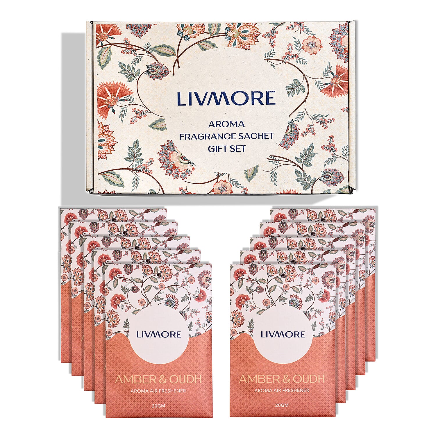 Livmore 10-Pack Amber & Oudh Fragrance Scented Sachets - 20g