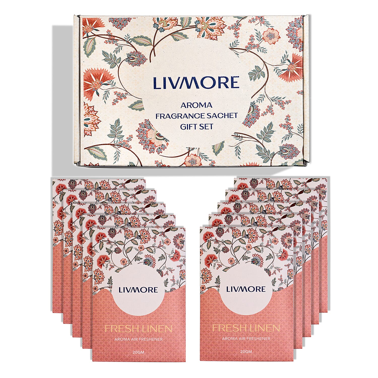 Livmore 10-Pack Fresh Linen Scented Fragrance Sachets - 20g