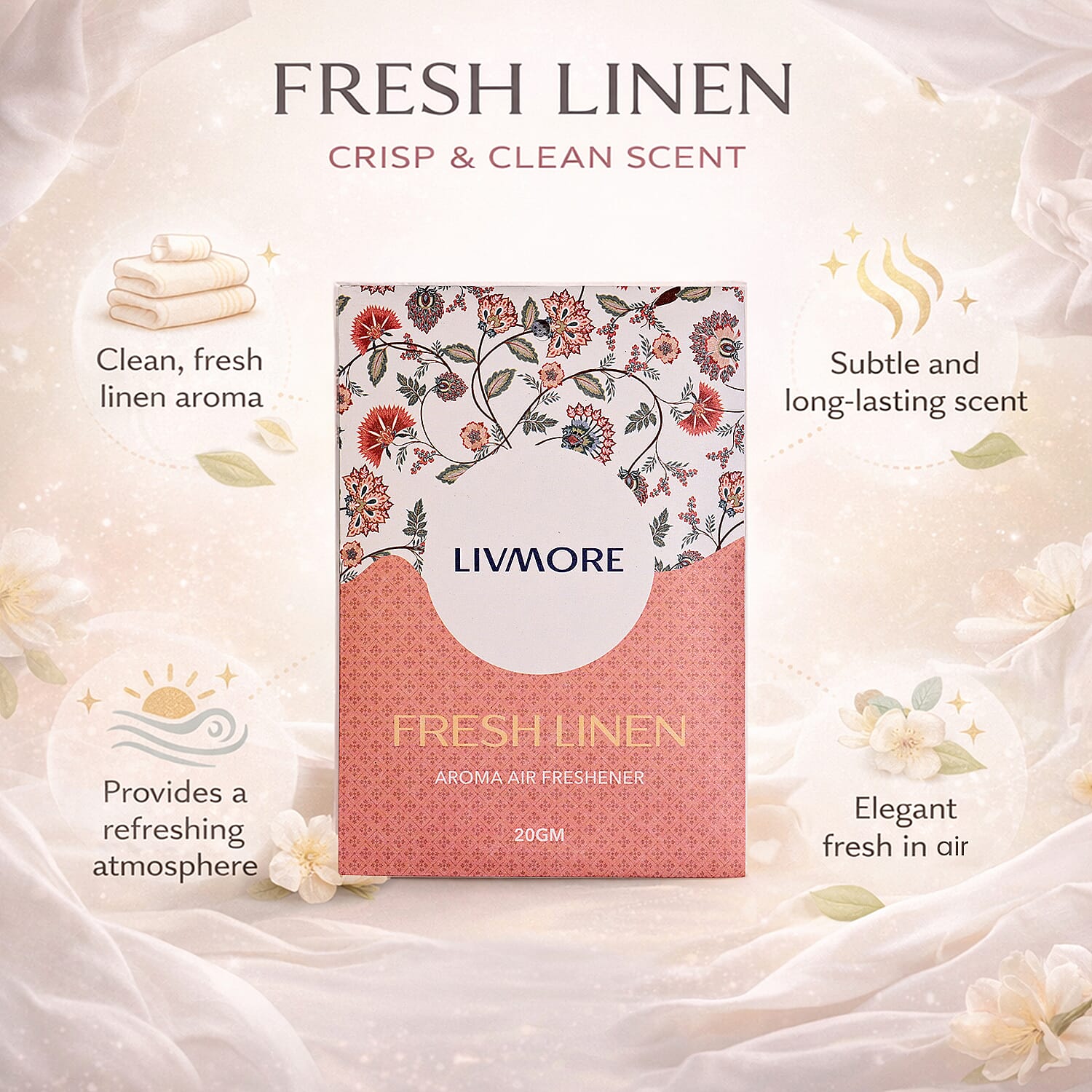Livmore 10-Pack Fresh Linen Scented Fragrance Sachets - 20g