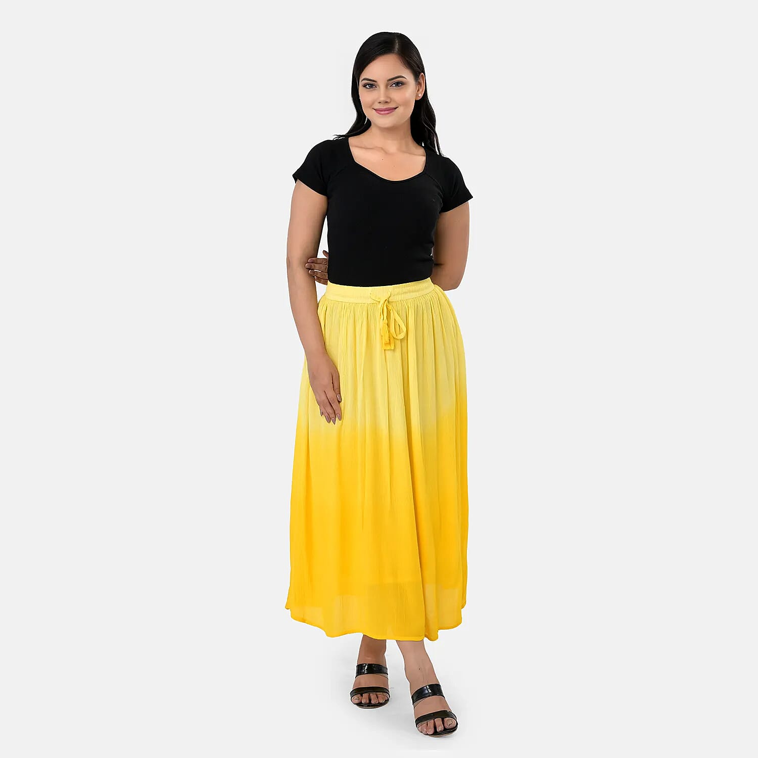 La Marey Rayon Crepe Patterned Skirt (Size - Small) - Yellow