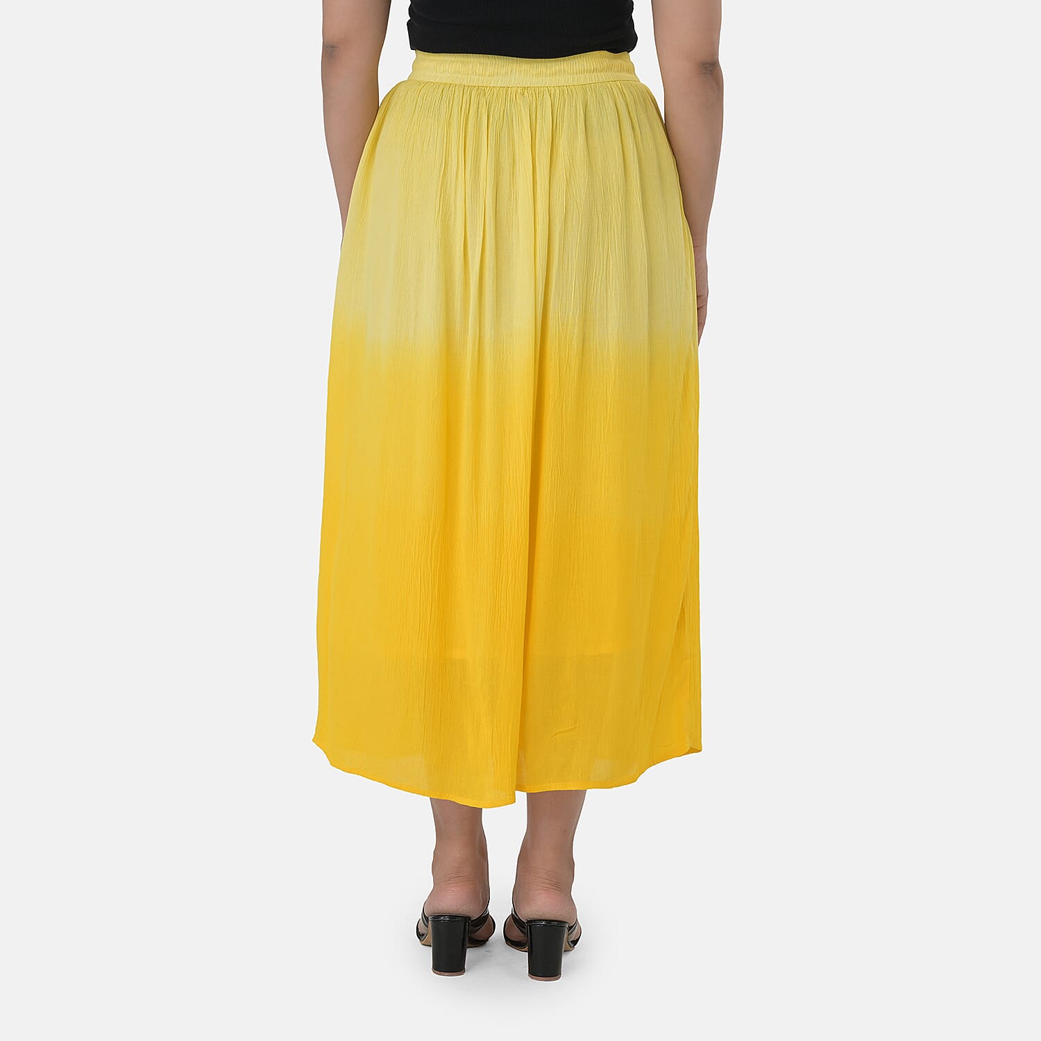 La Marey Rayon Crepe Patterned Skirt (Size - Small) - Yellow