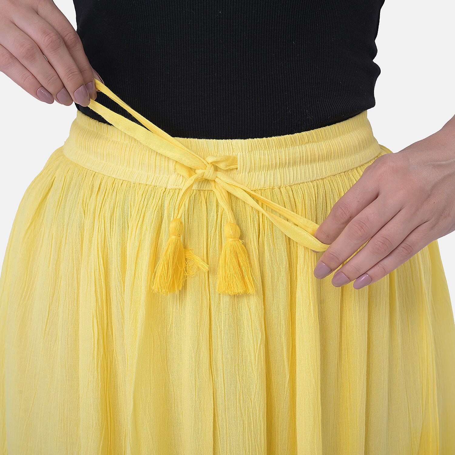 La Marey Rayon Crepe Patterned Skirt (Size - Small) - Yellow