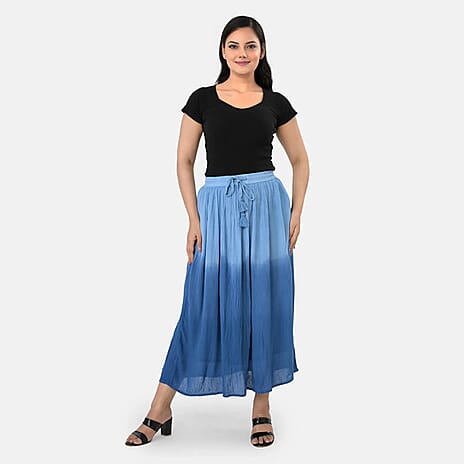 La Marey Rayon Crepe Patterned Skirt (Size - Large) - Blue