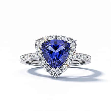 Rhapsody 950 Platinum AGI Certified & Appraised AAAA Intense Vivid Tanzanite & (VS-E-F) Natural Diamond Halo Ring 3.20 Ct.