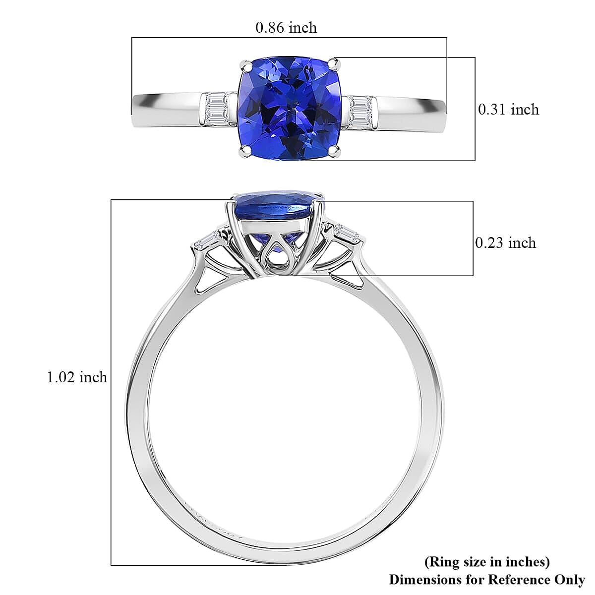 950 Platinum AAAA Tanzanite White Diamond VS-EF Solitaire Ring, Platinum Wt.4.91 Gms  1.890  Ct.