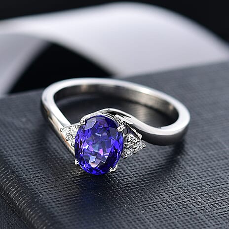 RHAPSODY 950 Platinum AAAA Tanzanite & AGI Certified VS-E-F White Diamond Ring 2.80 Ct