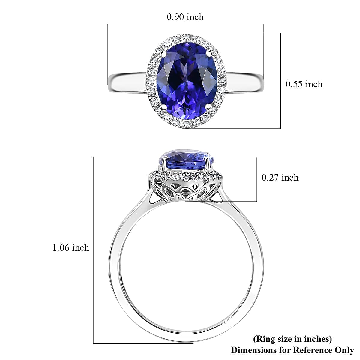950 Platinum AAAA Tanzanite White Diamond EF, VS Solitaire Ring, Platinum Wt.1.27 Gms  3.190  Ct.