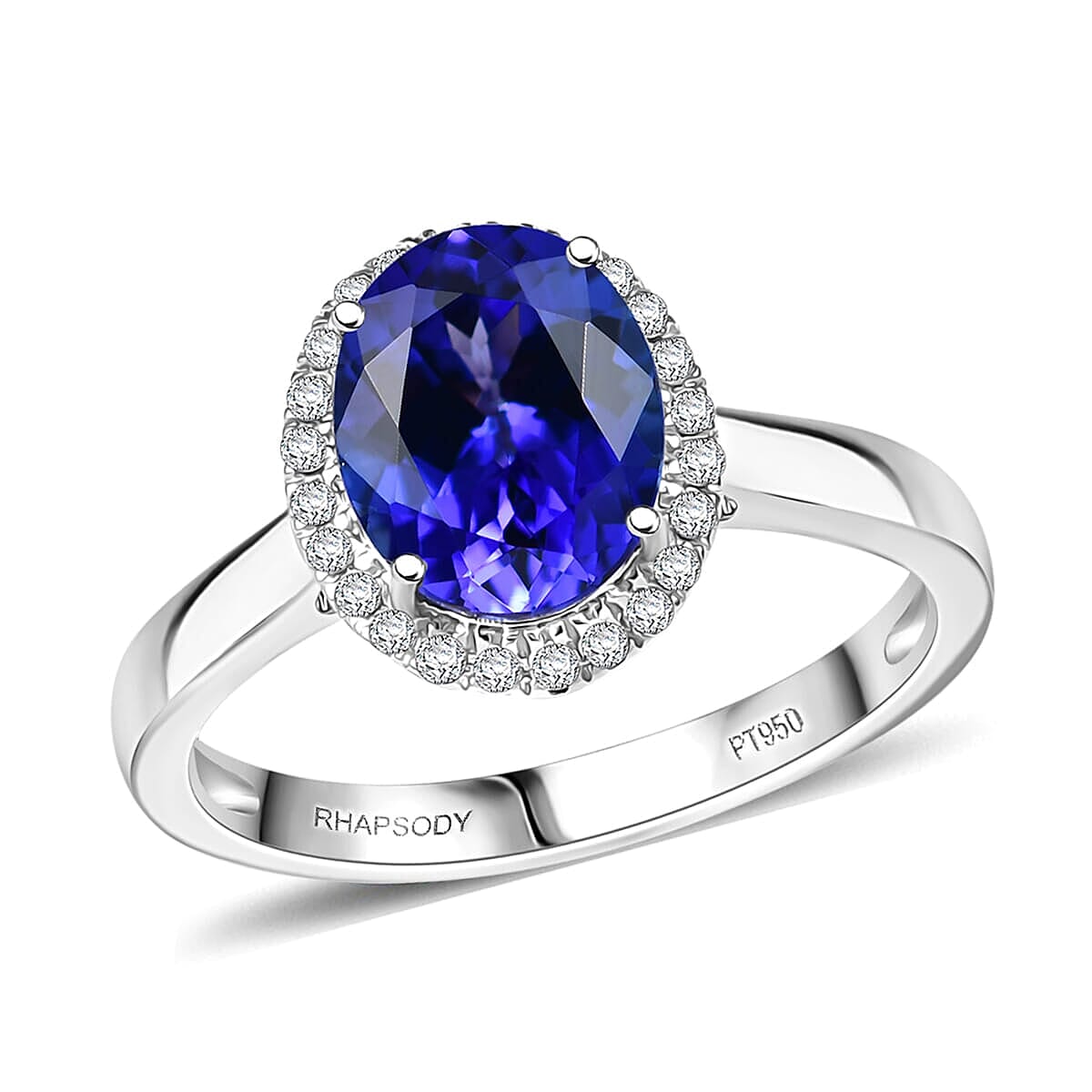 Certified & Appraised RHAPSODY 950 Platinum AAAA Tanzanite, White Diamond EF, VS Halo Ring, 3.19  Ct.