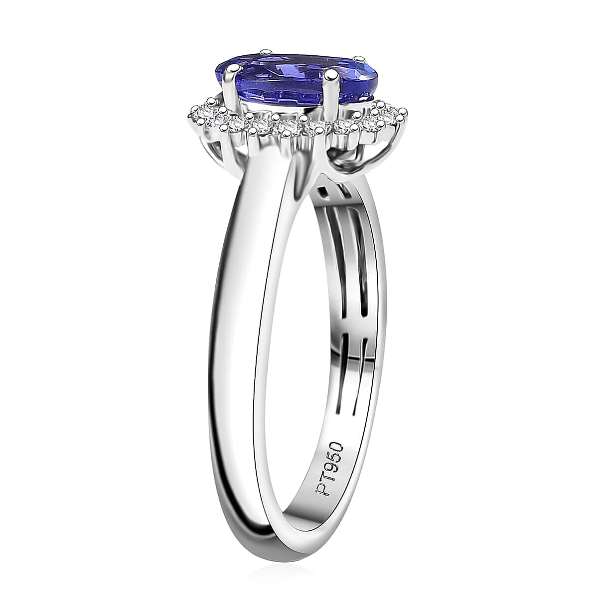 950 Platinum AAAA Tanzanite White Diamond EF, VS Solitaire Ring, Platinum Wt.0.51 Gms  1.700  Ct.