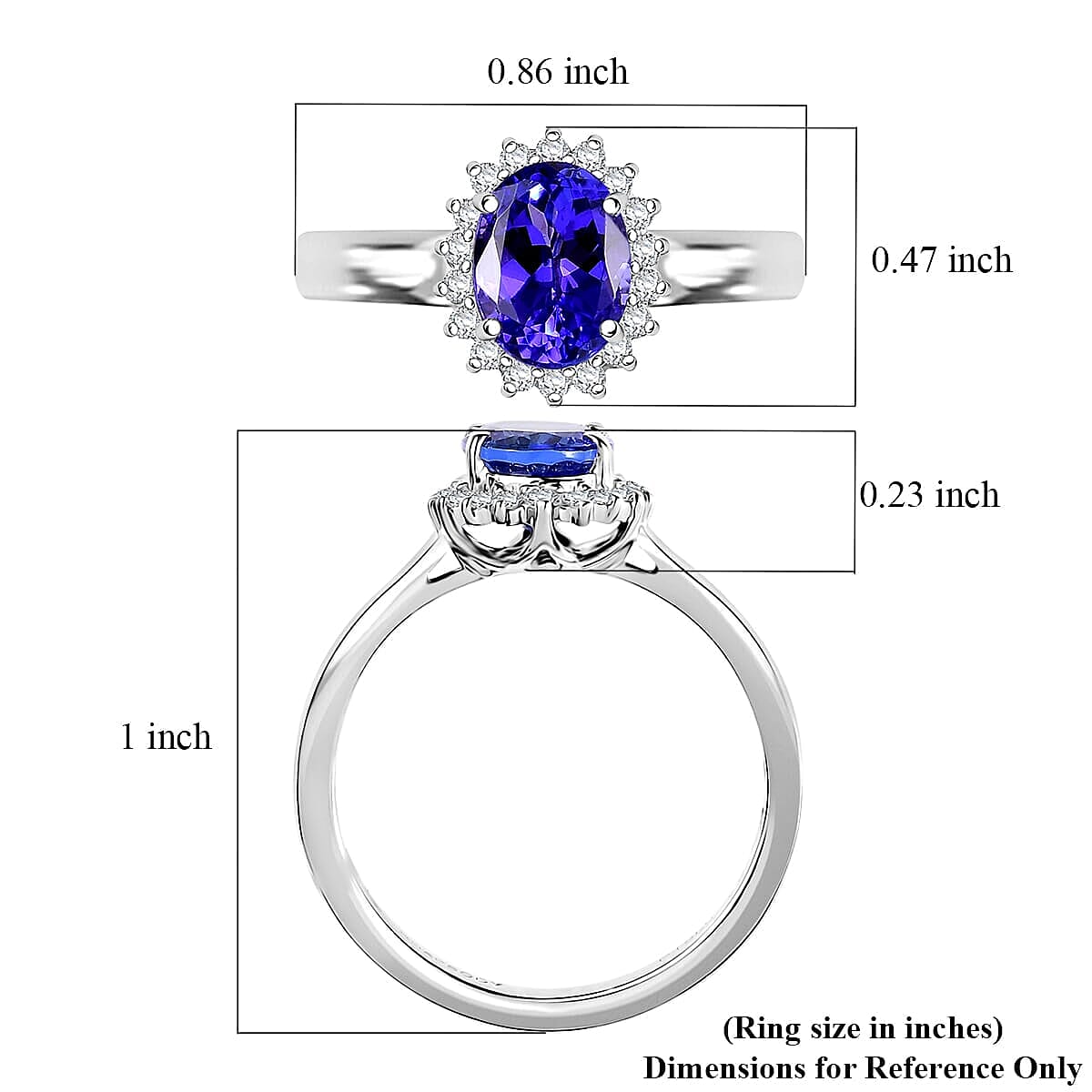 950 Platinum AAAA Tanzanite White Diamond EF, VS Solitaire Ring, Platinum Wt.0.51 Gms  1.700  Ct.