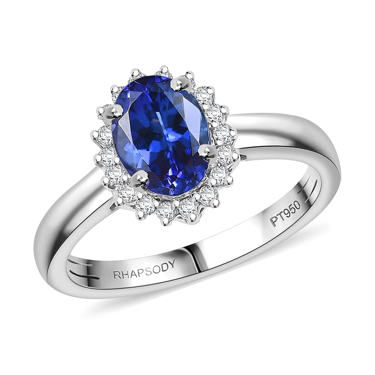 Certified & Appraised RHAPSODY 950 Platinum AAAA Tanzanite, White Diamond EF, VS Halo Ring, 1.70  Ct.