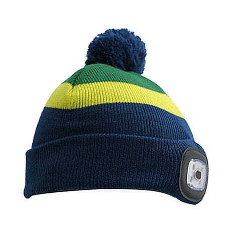 Heat Machine USB LED Block Stripe Bobble Hat with Rechargeable Light (One Size) - Navy