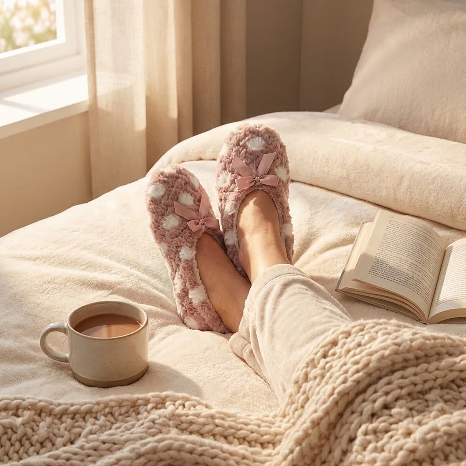 Super Soft Warm Cozy Spots Design Slipper Socks (UK 4-8) - Pink