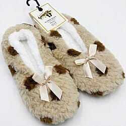Super Soft Warm Cozy Spots Design Slipper Socks (UK 4-8) - Khaki