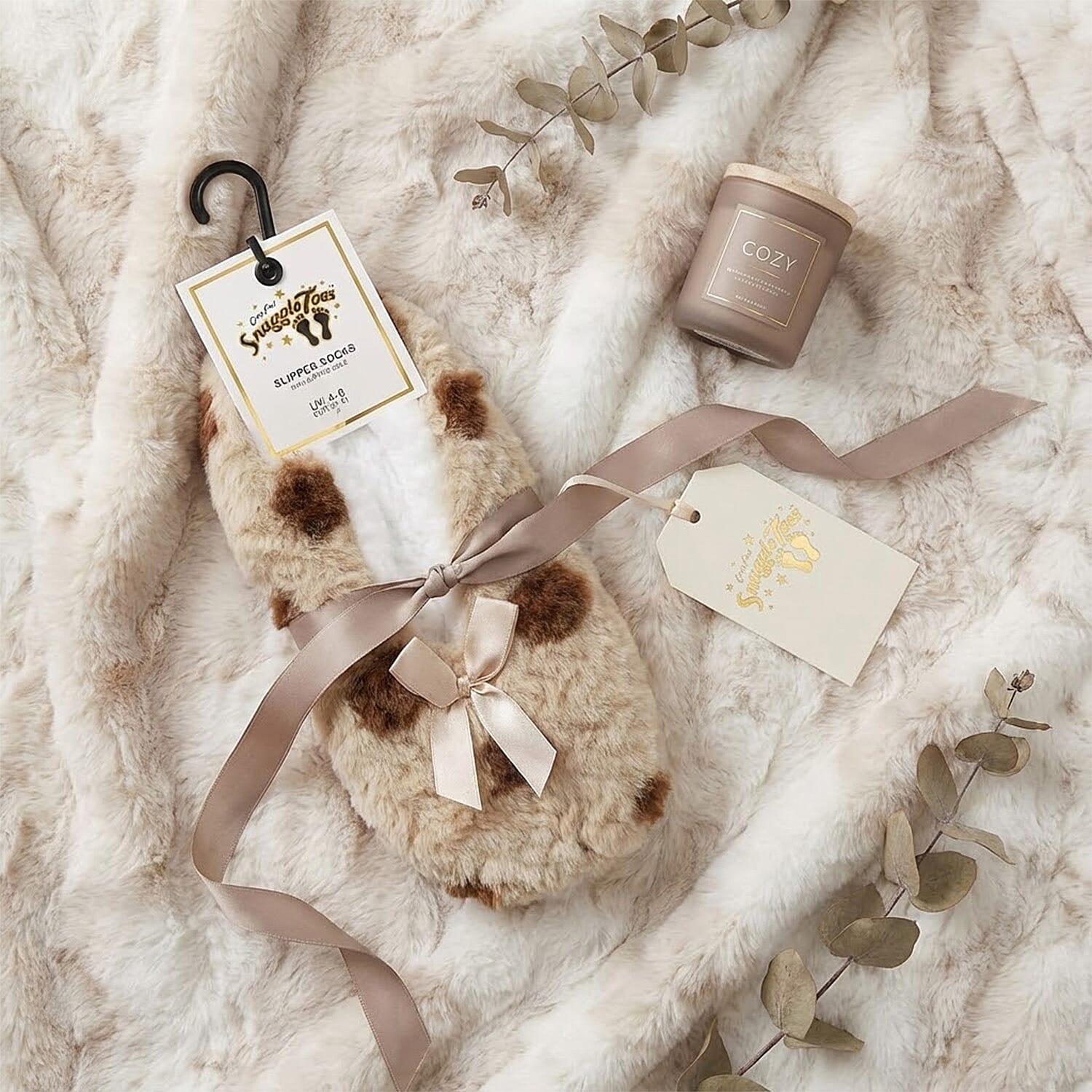 Super Soft Warm Cozy Spots Design Slipper Socks (UK 4-8) - Mocha