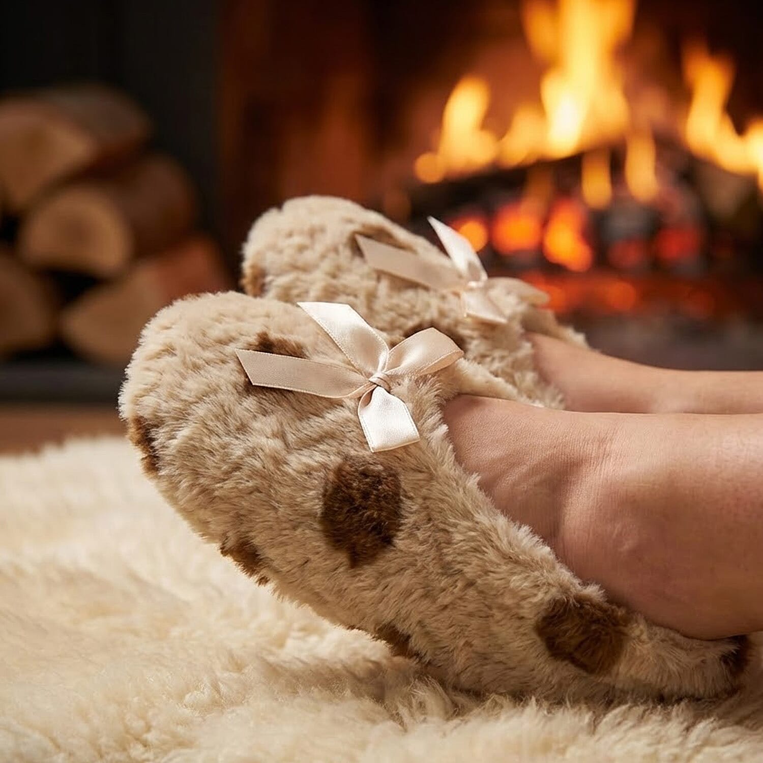 Super Soft Warm Cozy Spots Design Slipper Socks (UK 4-8) - Mocha