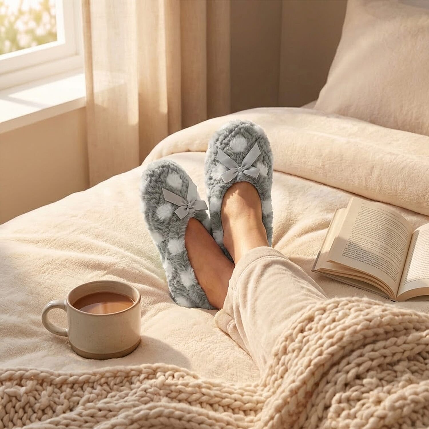 Super Soft Warm Cozy Spots Design Slipper Socks (UK 4-8) - Grey