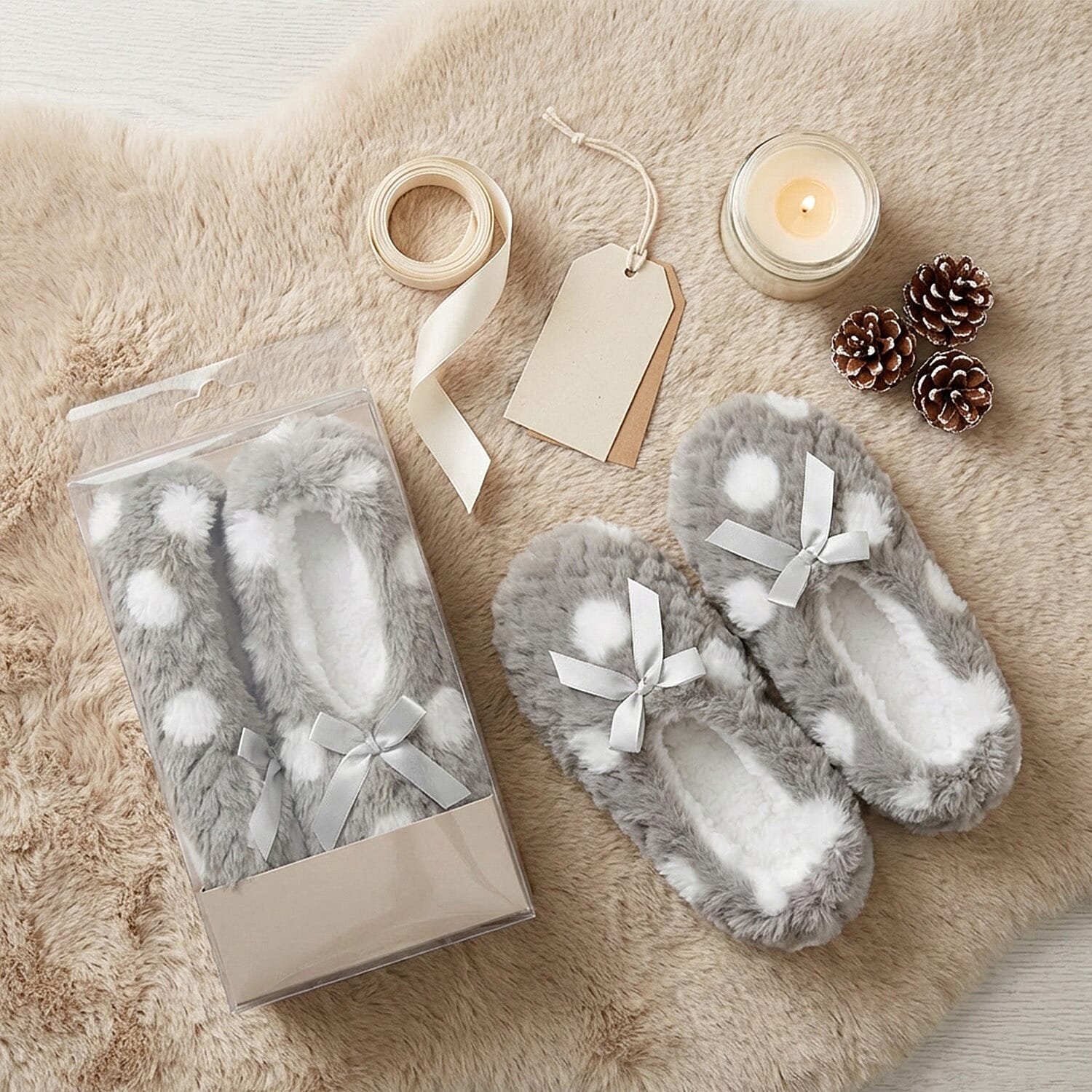 Super Soft Warm Cozy Spots Design Slipper Socks (UK 4-8) - Grey