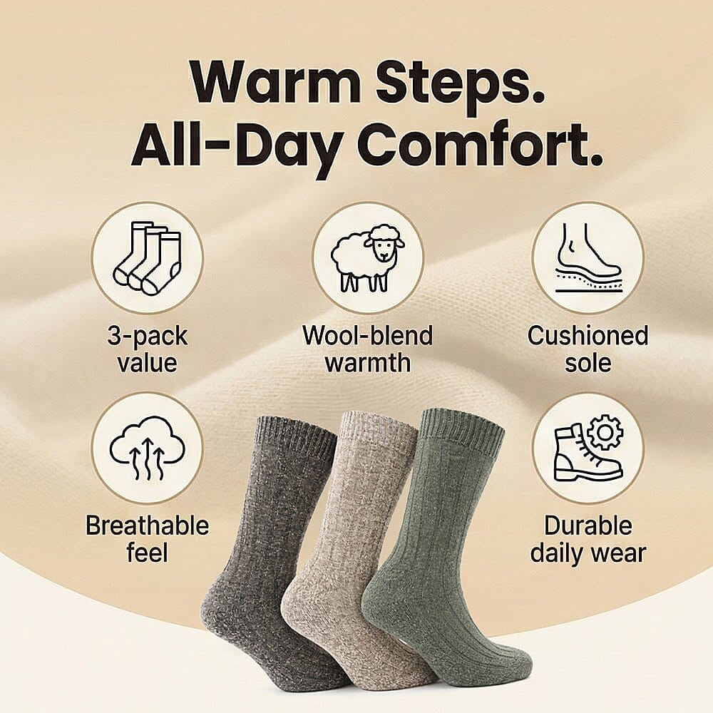 3 Pack ProHike Cushion Sole Wool Socks (UK 6-11) - Beige