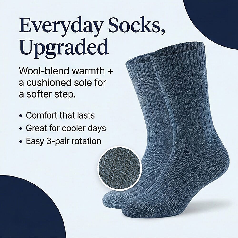 Mens 3 Pack ProHike Cushion Sole Wool Socks (UK 6-11) - Blue