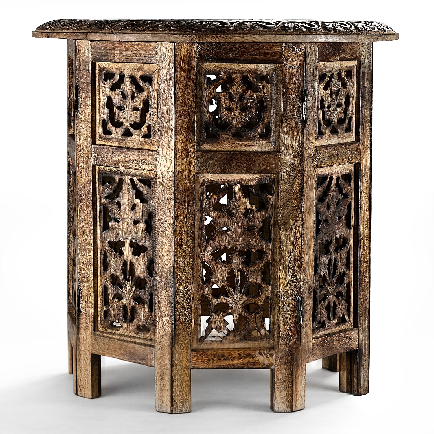 Bliss - Beyond Hand Carved Oxidized Pattern Table (45cm) - Silver - Brown