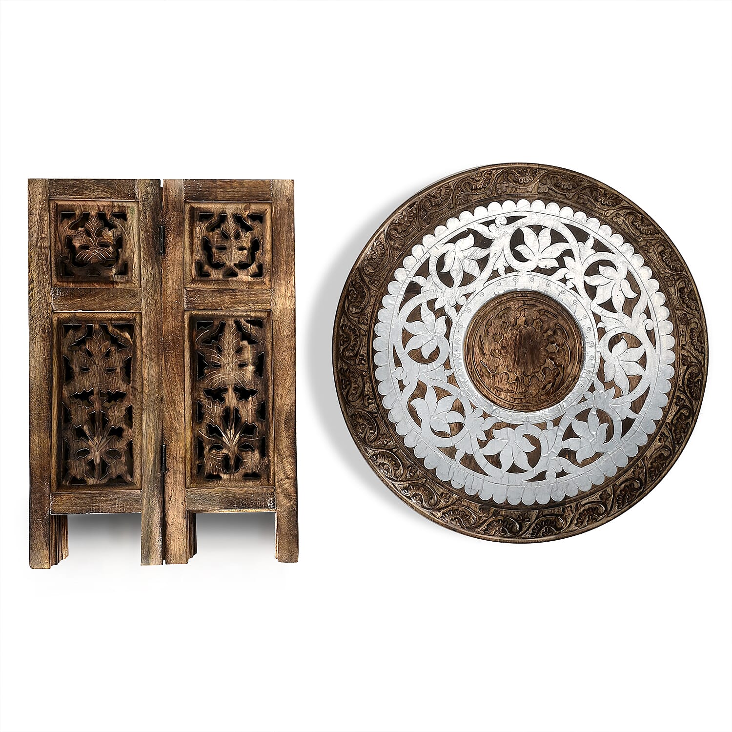 Bliss - Beyond Hand Carved Oxidized Pattern Table (45cm) - Silver - Brown
