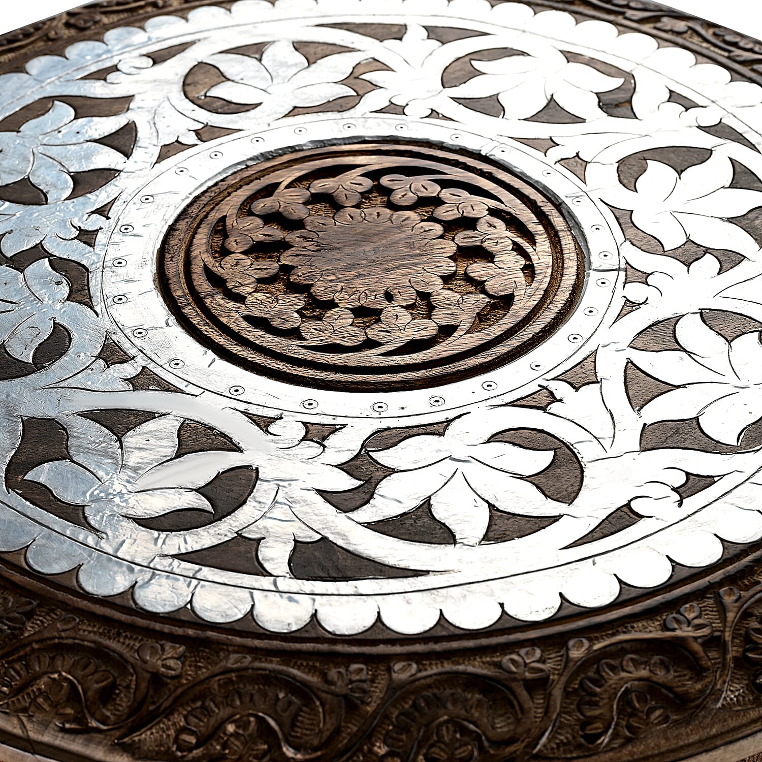 Bliss - Beyond Hand Carved Oxidized Pattern Table (45cm) - Silver - Brown