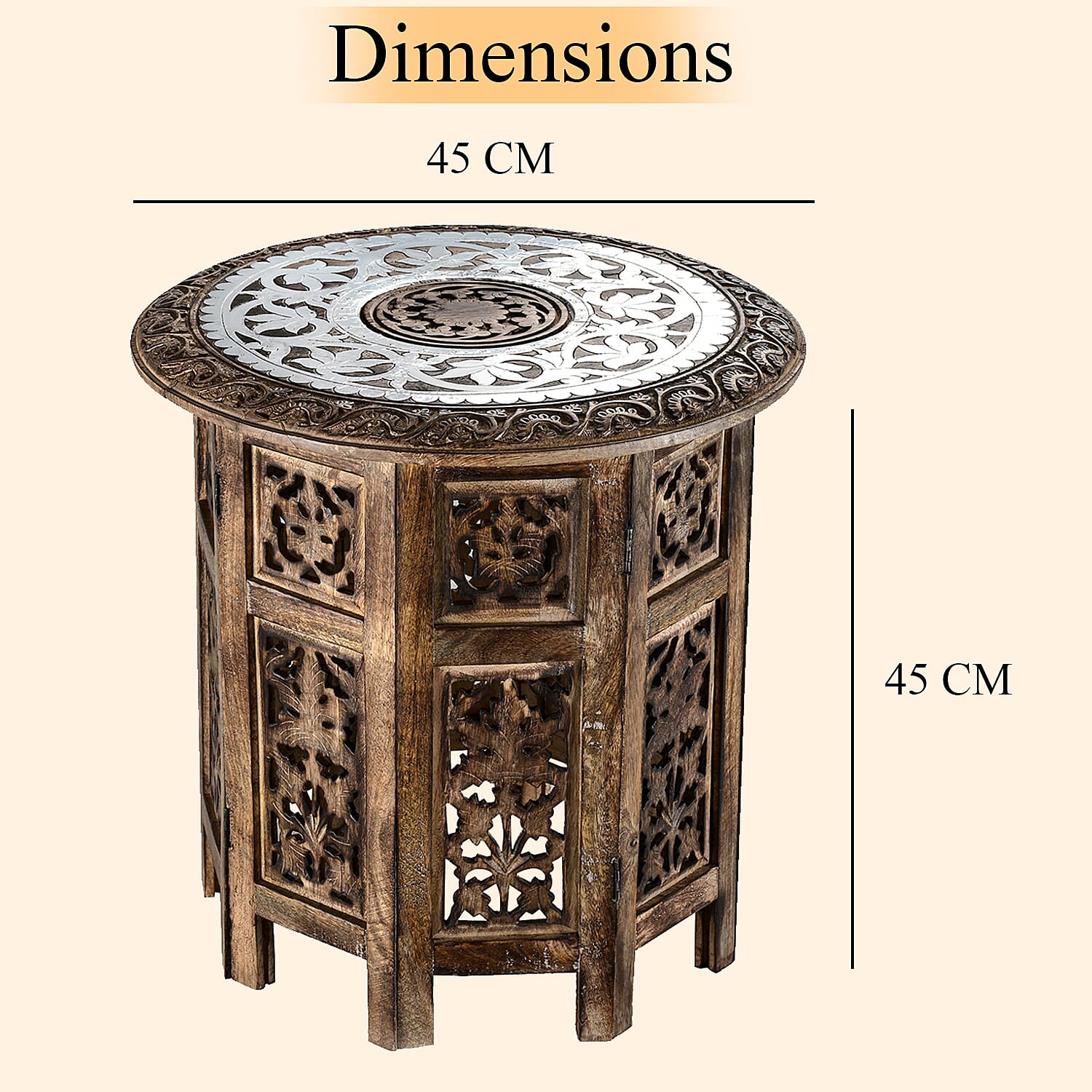Bliss - Beyond Hand Carved Oxidized Pattern Table (45cm) - Silver - Brown