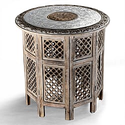 Bliss - Beyond Hand Carved Oxidized Pattern Table (53cm) - Silver - Brown