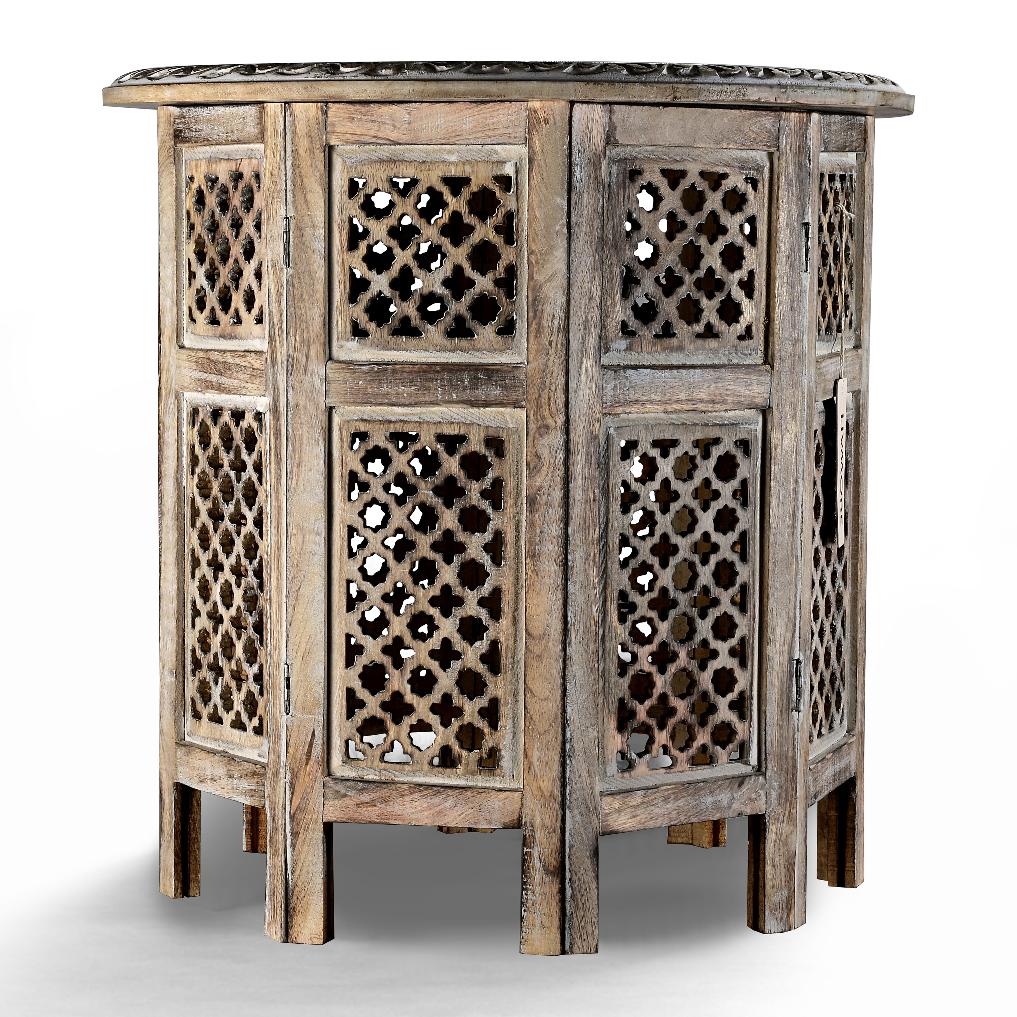 Bliss - Beyond Hand Carved Oxidized Pattern Table (53cm) - Silver - Brown