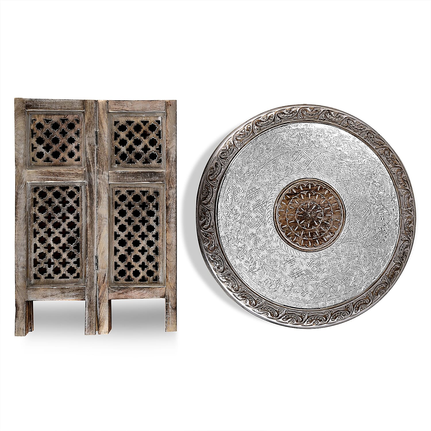 Bliss - Beyond Hand Carved Oxidized Pattern Table (53cm) - Silver - Brown