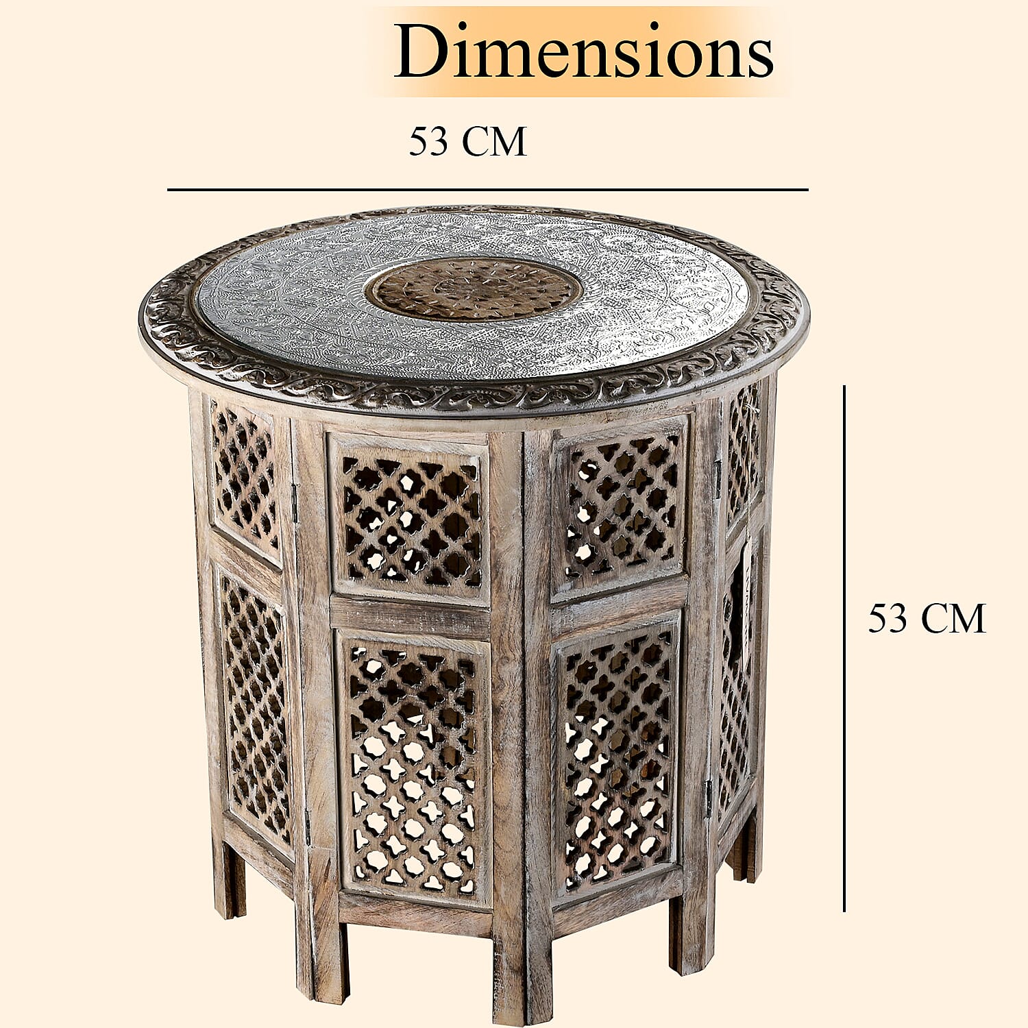 Bliss - Beyond Hand Carved Oxidized Pattern Table (53cm) - Silver - Brown