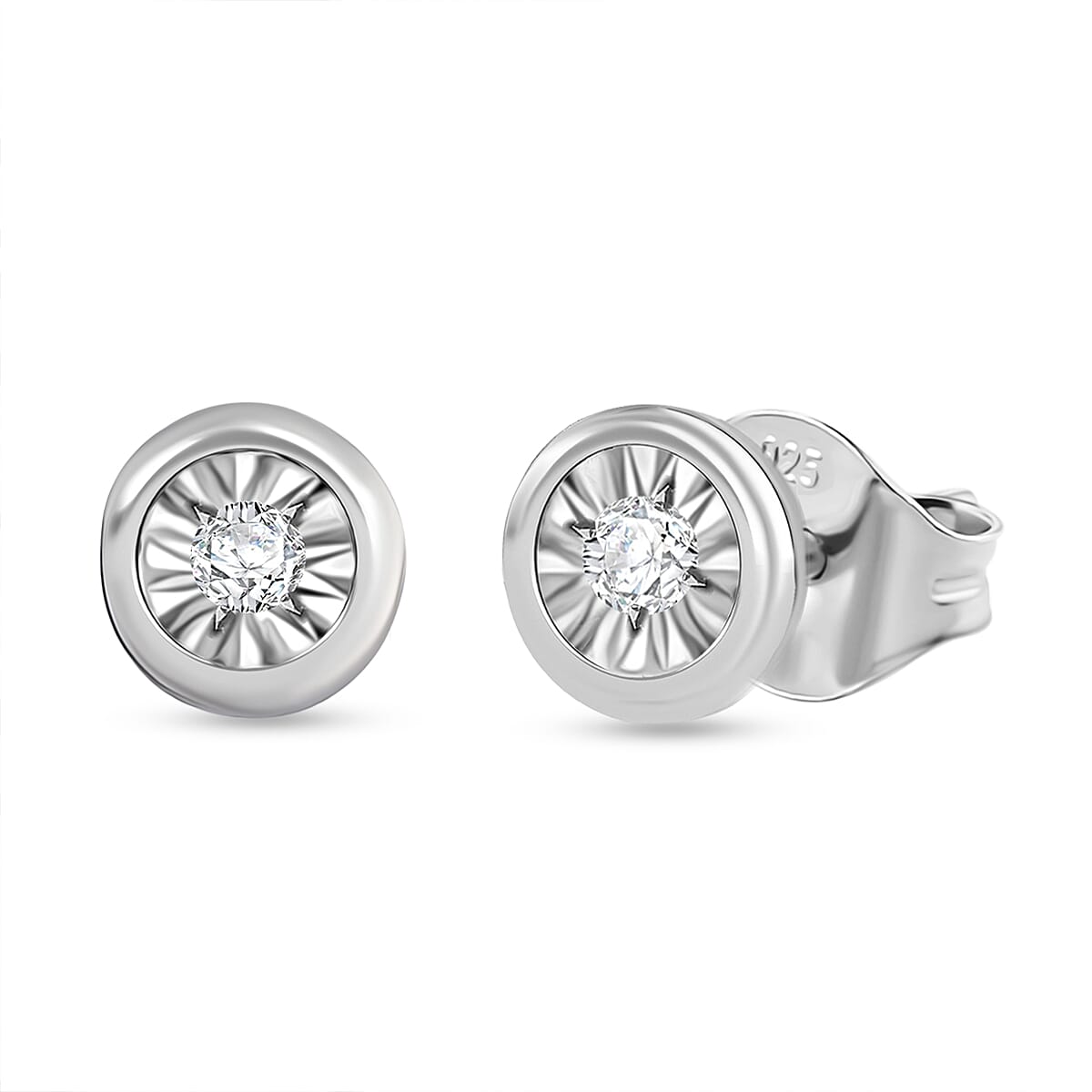 Luxuriant Lab Grown Diamond Solitaire Stud Push Post Earring in Rhodium Overlay Sterling Silver