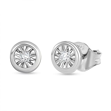 LUXURIANT Lab Grown Diamond Solitaire Stud Push Post Earring in Rhodium Overlay Sterling Silver