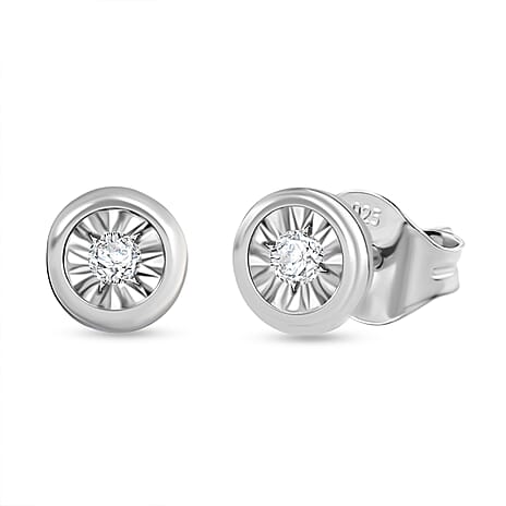 Luxuriant Lab Grown Diamond Solitaire Stud Push Post Earring in Rhodium OverlaySterling Silver  0.120  Ct.