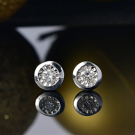 Luxuriant Lab Grown Diamond Solitaire Stud Push Post Earring in Rhodium Overlay Sterling Silver