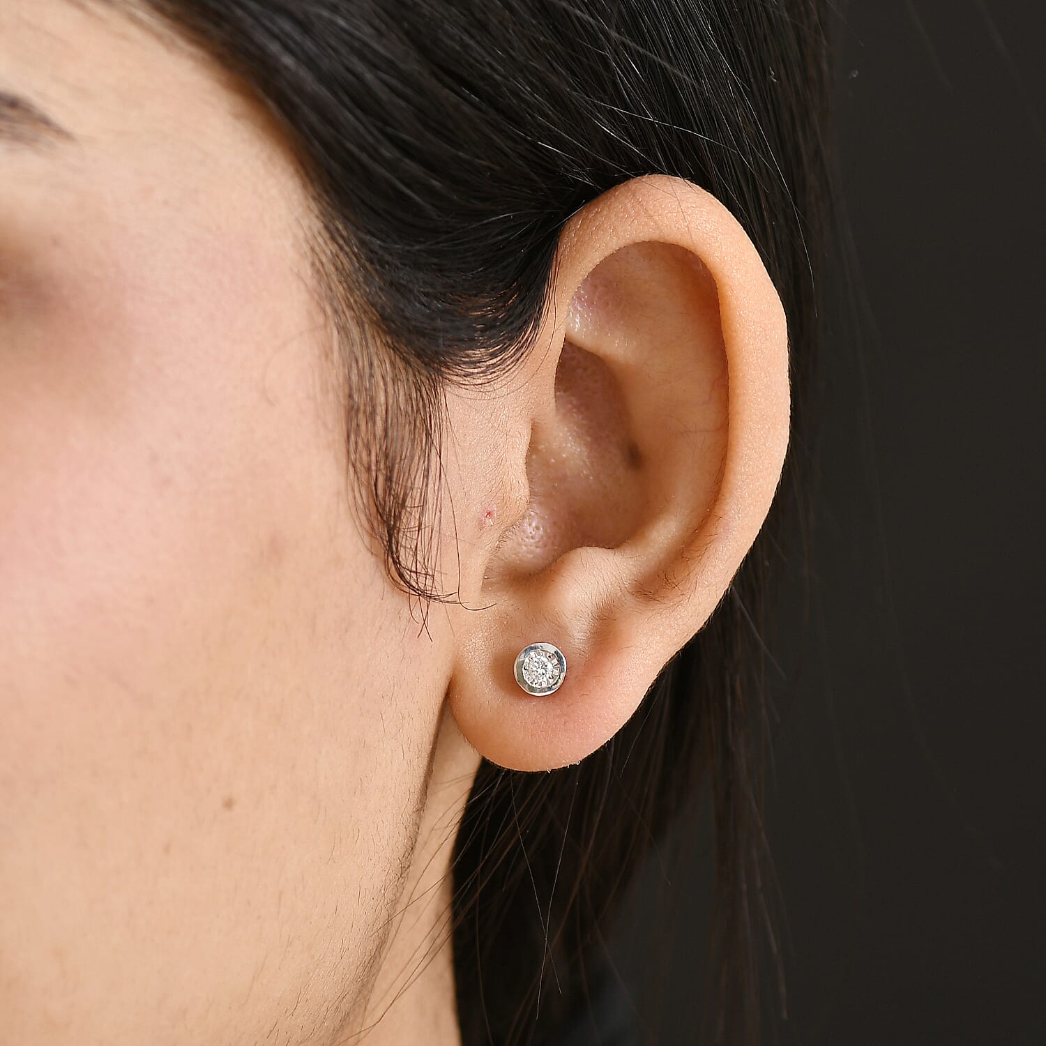 Luxuriant Lab Grown Diamond Solitaire Stud Push Post Earring in Rhodium Overlay Sterling Silver