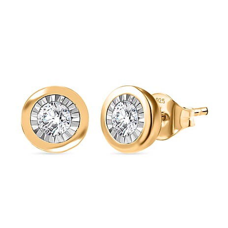Luxuriant Lab Grown Diamond Solitaire Stud Push Post Earring in 18K YG VermeilSterling Silver  0.120  Ct.