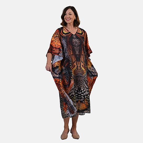 & Maisi Lightweight Printed Long Kaftan (One Size) - Yellow