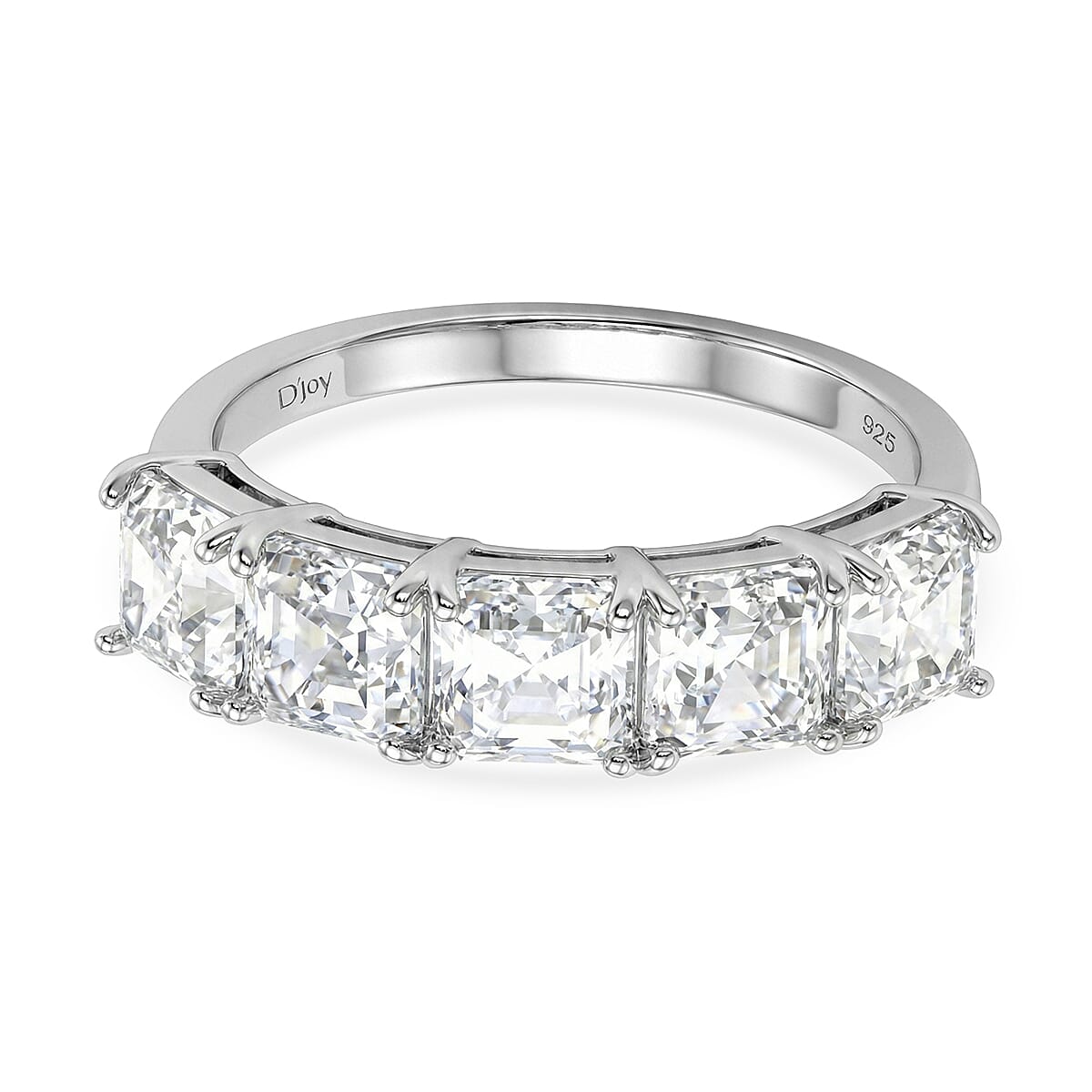 D'Joy Moissanite 5 Stone Ring in Rhodium Overlay Sterling Silver 3.45 Ct.