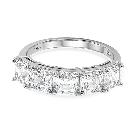 D'Joy Moissanite 5 Stone Ring in Rhodium Overlay Sterling Silver 3.45 Ct.